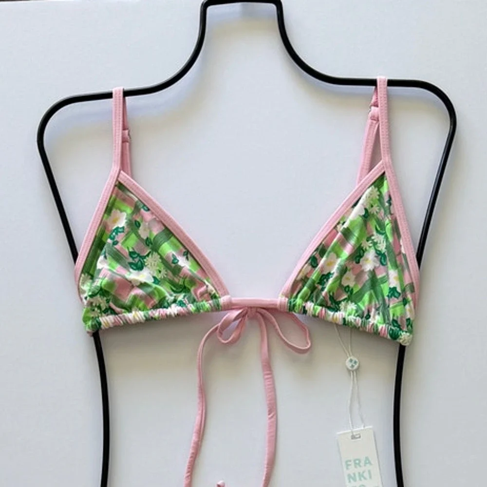 Frankies Bikinis Lumia Plaid Triangle Bikini Top - Baby Daisy - XL - NWT